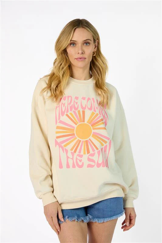 Here Comes The Sun Burst Cream Oversized Graphic Sweatshirt