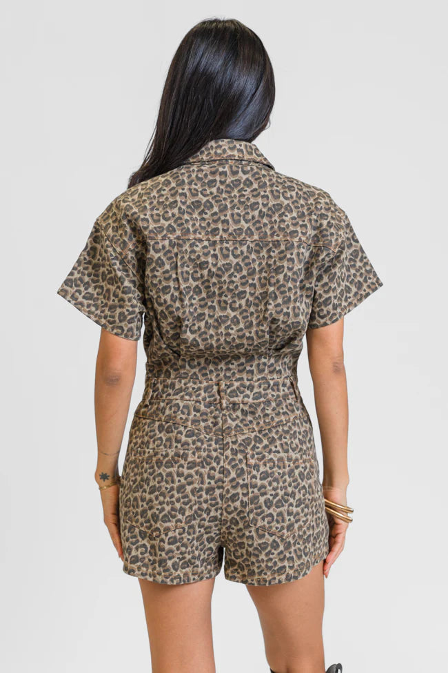 Wild As You Leopard Button Up Short Sleeve Romper