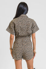 Wild As You Leopard Button Up Short Sleeve Romper