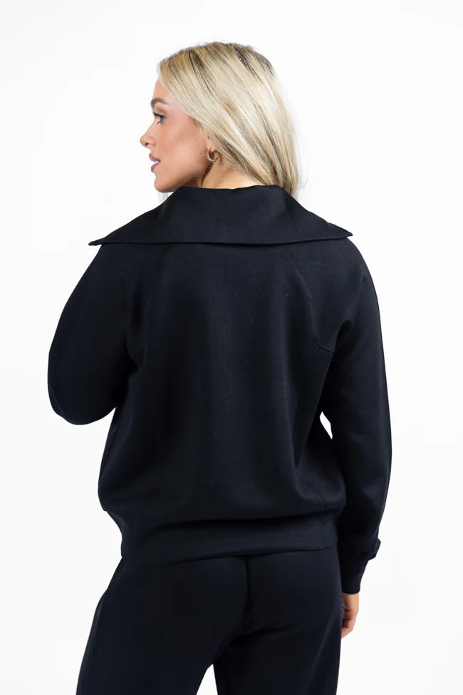 Let's Just Stay Black Quarter Zip Knit Pullover