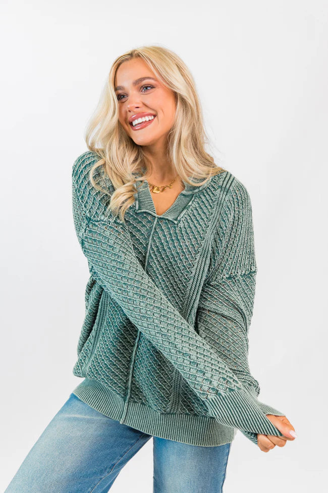 It's Too Easy Olive Acid Wash Sweater SALE