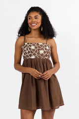 Blooming Confidence Brown Embroidered Floral Dress