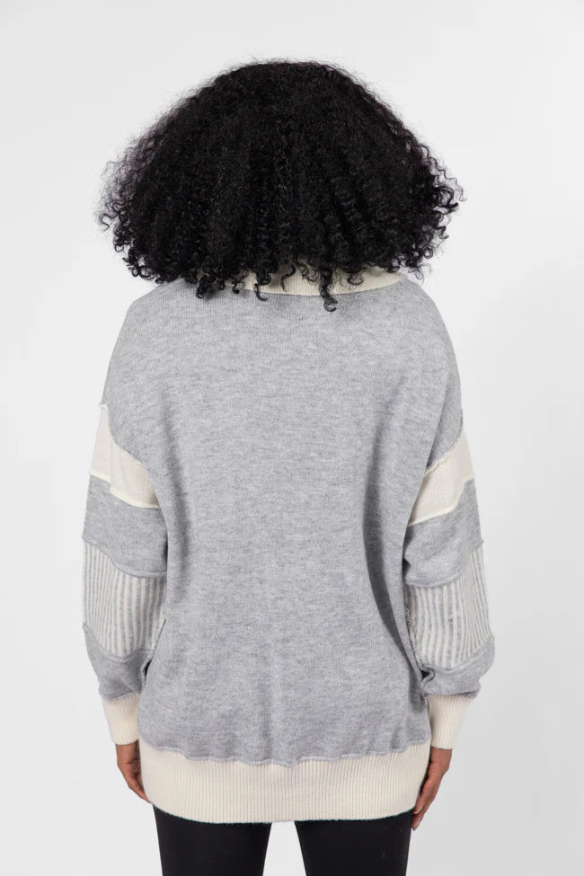 Think About It Heather Grey Collared Oversized Sweater