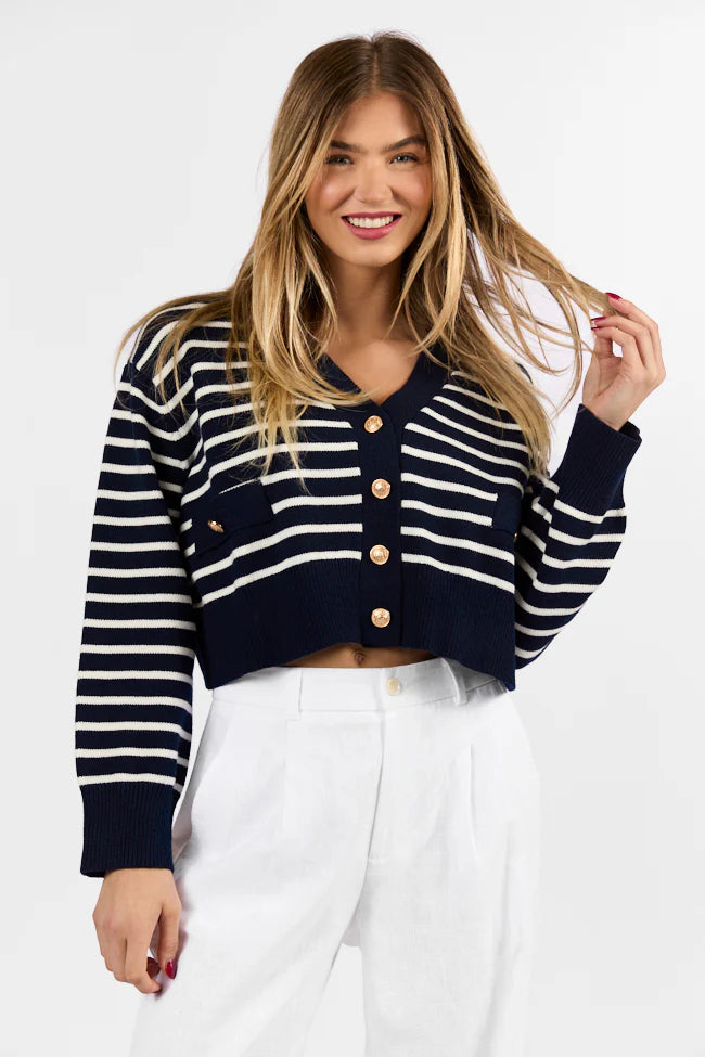 Back In Style Navy and Ivory Striped Cardigan