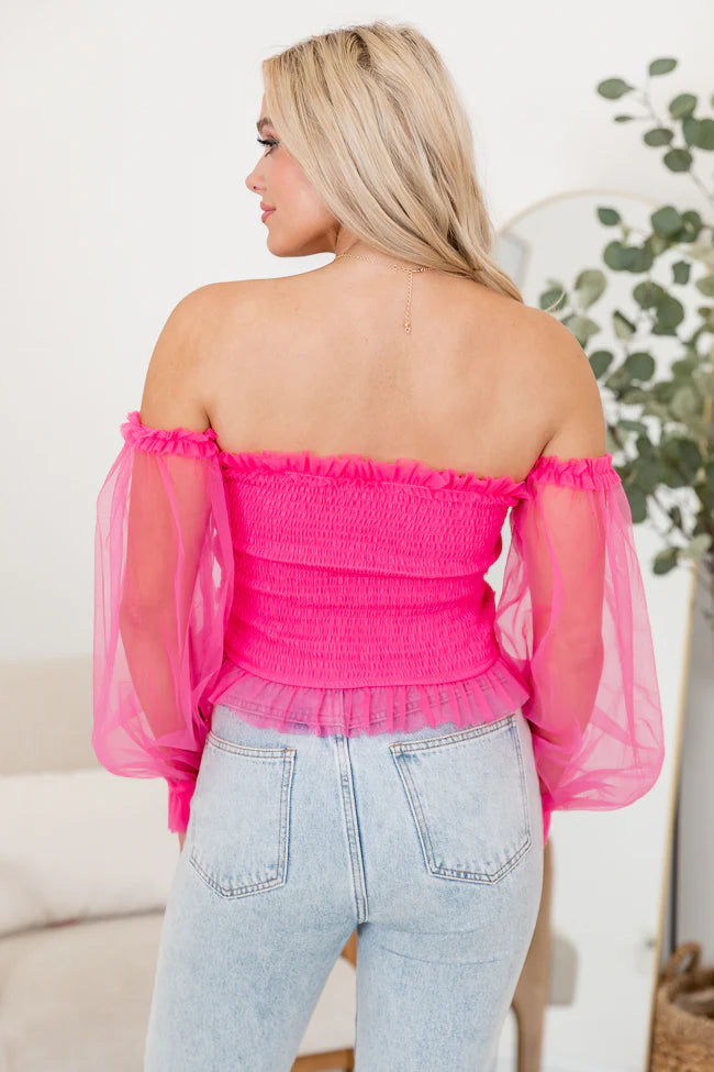 Happy Ever After Pink Ruffled Tulle Sleeved Blouse FINAL SALE