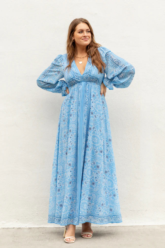 It's On Me Blue Bandana Print Maxi Dress