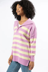 Pulling Heartstrings Purple And Yellow Striped Quarter Zip Pullover SALE