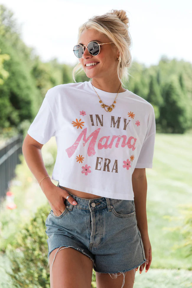 In My Mama Era White Boxy Graphic Tee