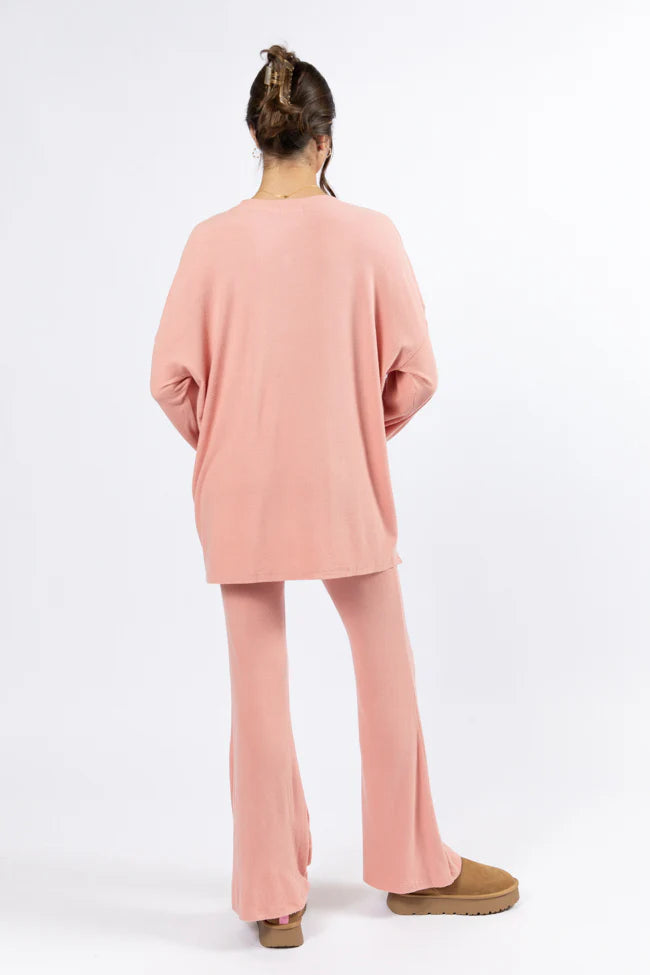 The Perfect Coral Brushed Rib Flare Pants Set SALE