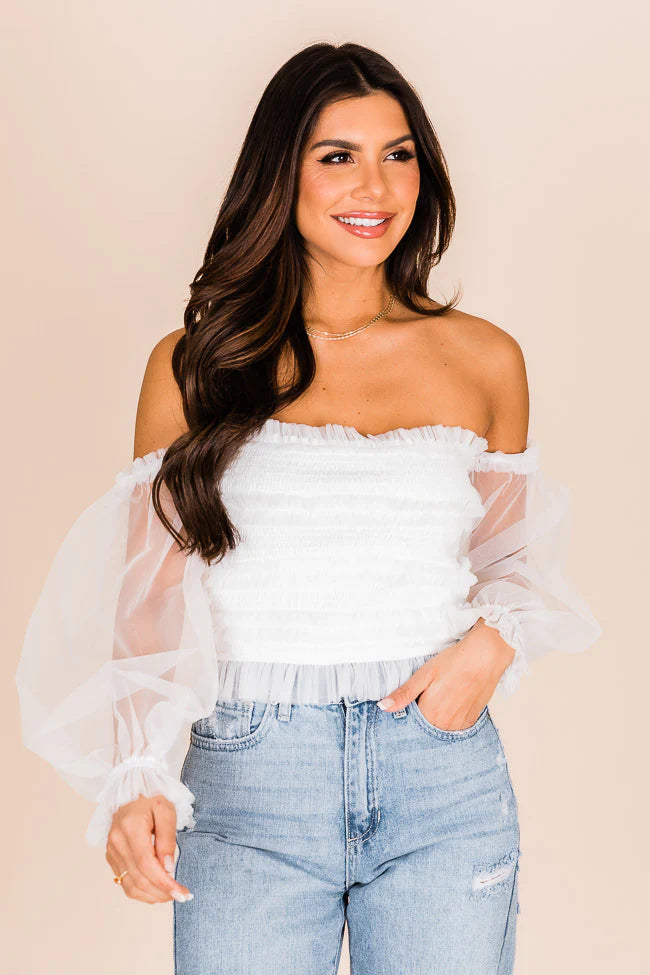 Happy Ever After Ivory Ruffled Tulle Sleeved Blouse FINAL SALE