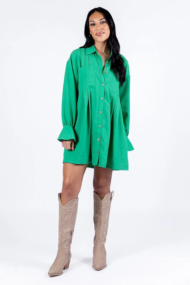 Write This Down Green Button Up Shirt Dress