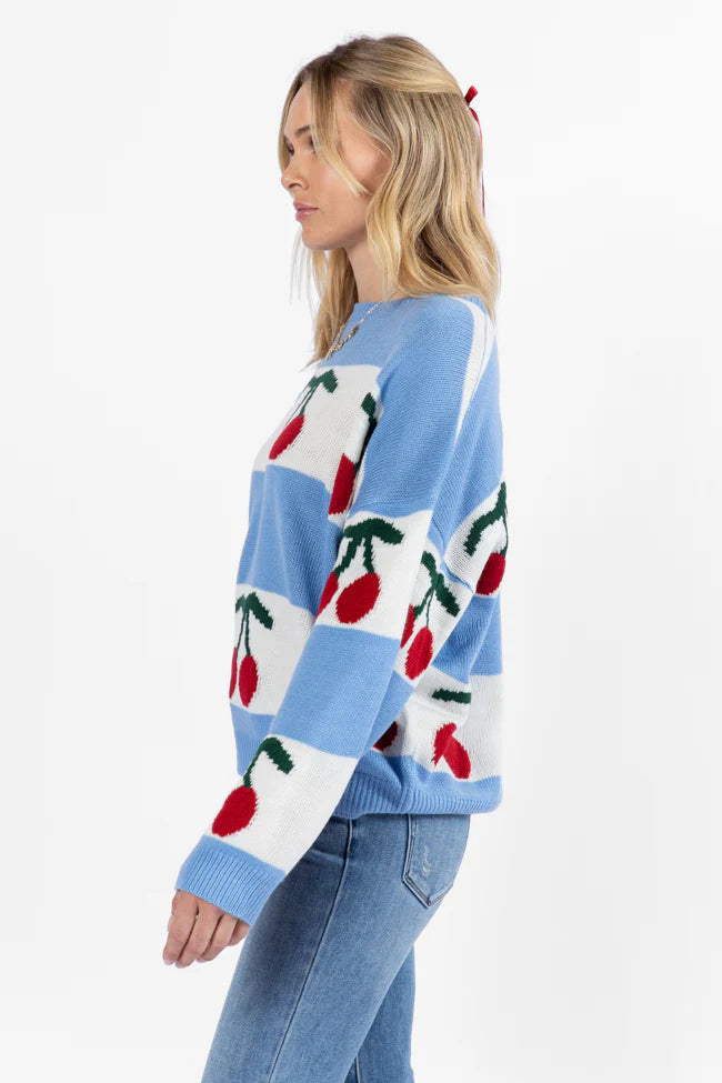 The Cherry On Top Blue Sweater