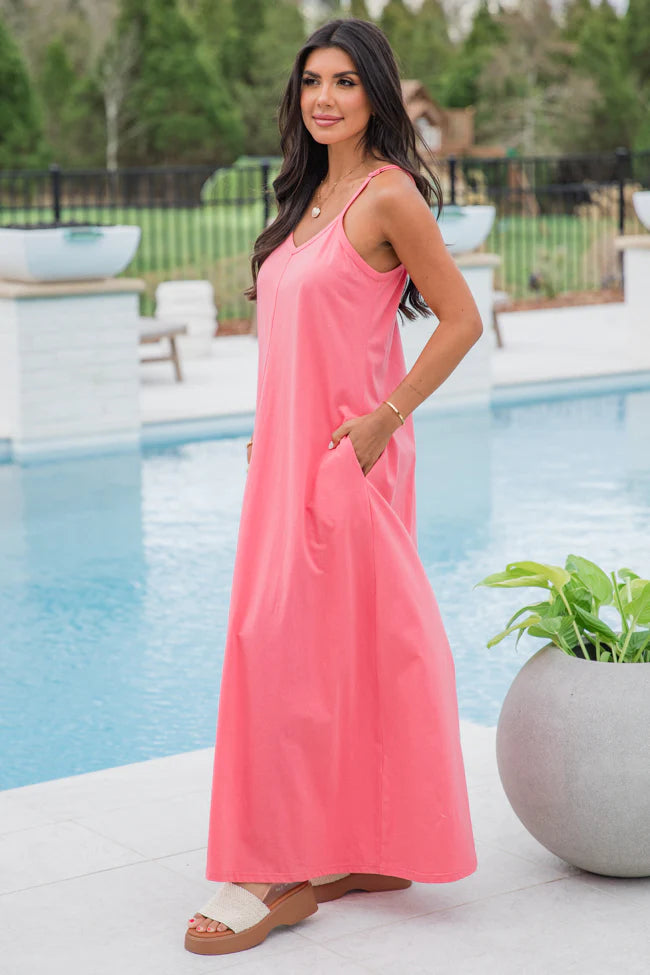 Perfect Balance Coral Solid Knit Maxi Dress SALE