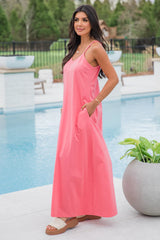 Perfect Balance Coral Solid Knit Maxi Dress SALE