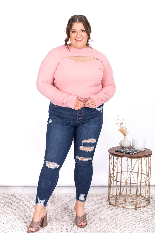 Who Cares Pink Cutout Sweater  FINAL SALE