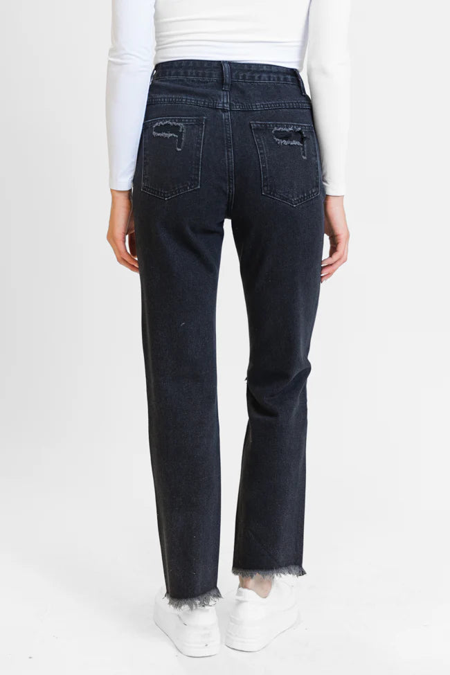 Megan Black Wash Distressed Straight Leg Tall Mom Jeans