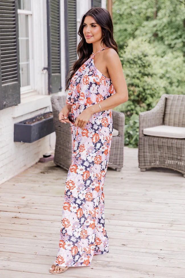 Know No Limits Navy Floral Halter Jumpsuit FINAL SALE