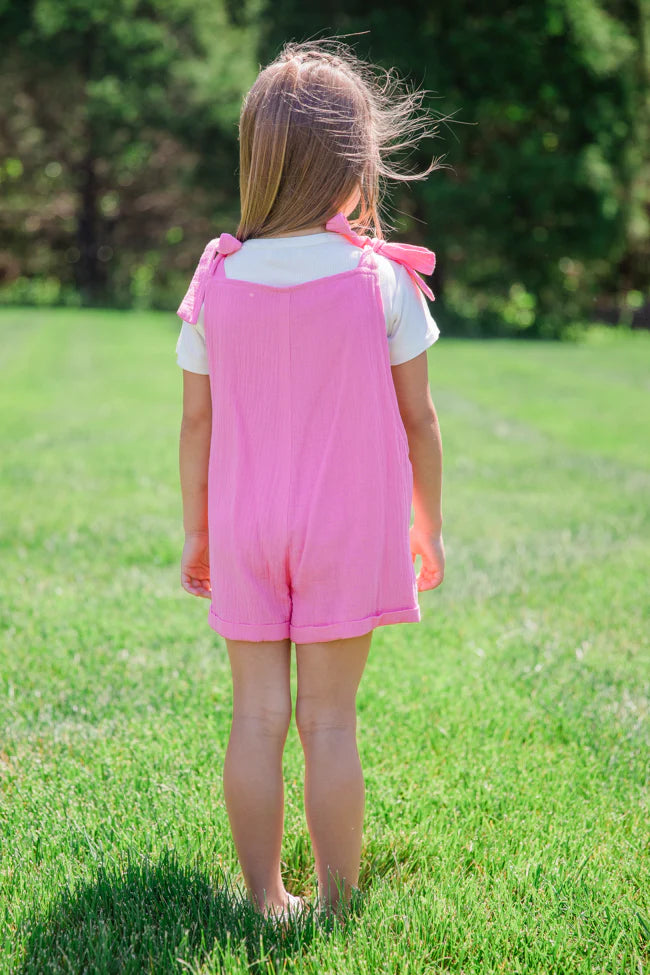 Kid's Well Loved Hot Pink Tie Shoulder Gauze Romper SALE