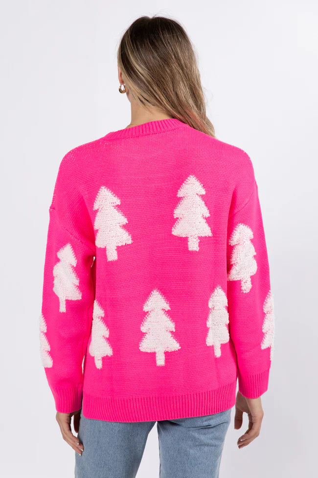 Under The Mistletoe Pink And Cream Christmas Tree Sweater FINAL SALE