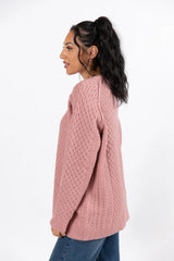 Cable Knit Cuddles Mauve Oversized Crew Neck Sweater