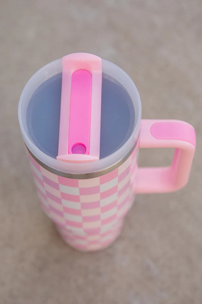 Sippin' Pretty Multi Pastel Checkered 40 oz Drink Tumbler With Lid And Straw SALE