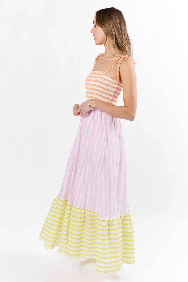 Forever Again Sherbet Striped Color Block Maxi Dress