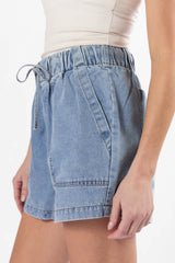 Reach For Me Medium Wash Pull On Chambray Shorts