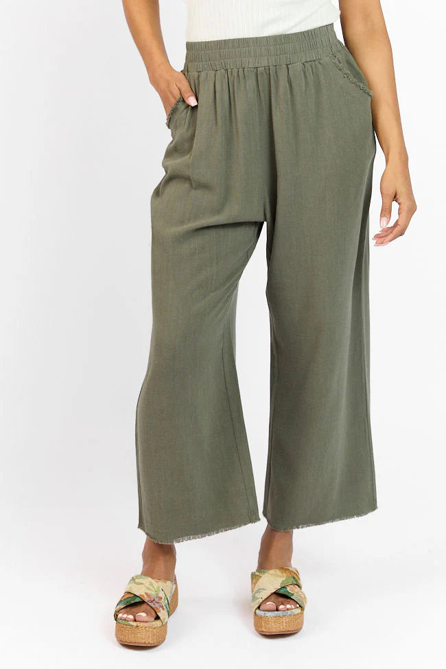 Look Your Best Olive Frayed Detail Ankle Length Pants