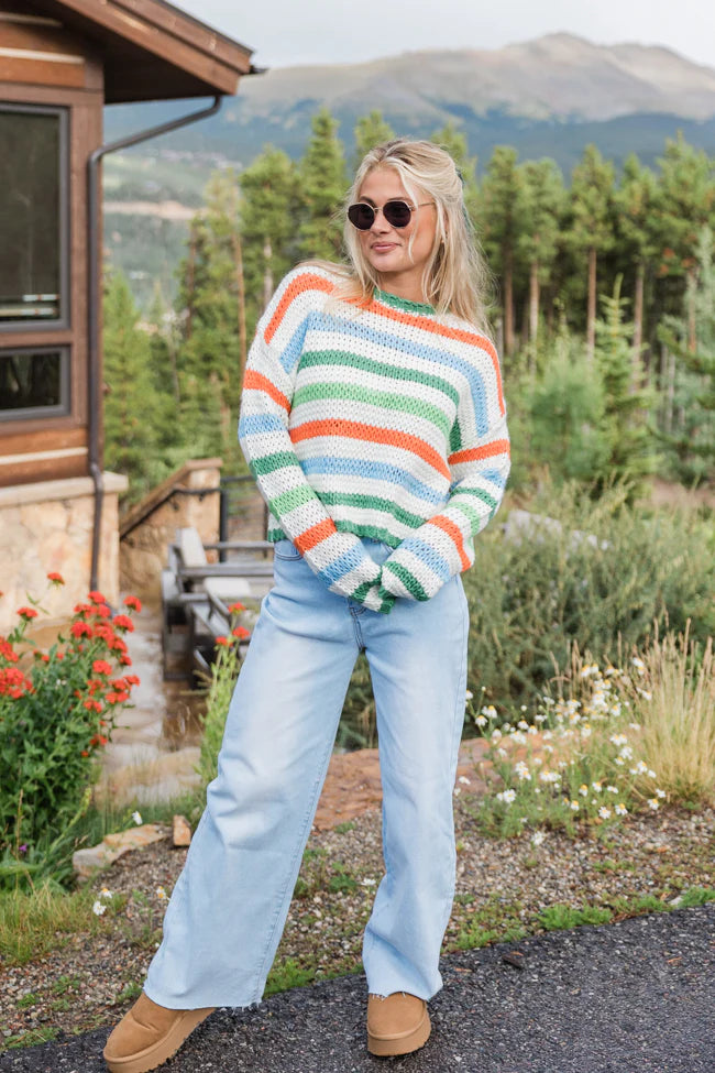 Easy Aspirations Green Multi Stripe Sweater