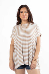 Had It All Beige and Ivory Oversized Stripe Tee