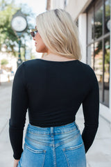 Going Strong Black Ribbed V-neck Bodysuit