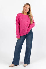 Adore You Hot Pink Oversized Heart Pom Sweater FINAL SALE