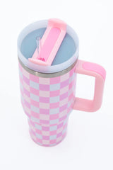 Sippin' Pretty Multi Pastel Checkered 40 oz Drink Tumbler With Lid And Straw SALE