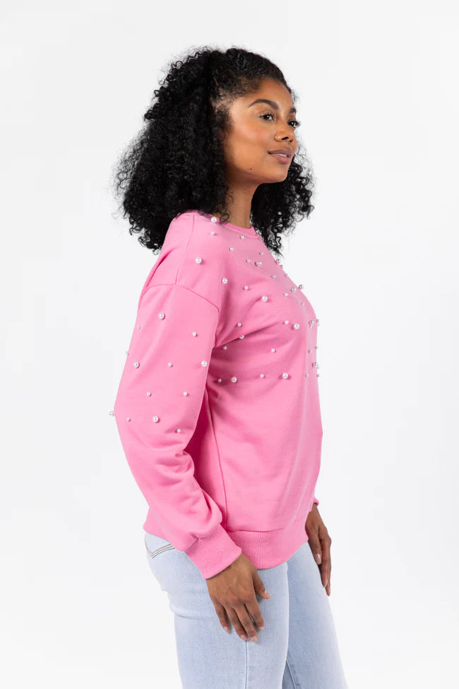 Always Us Pink Pearl Embellished Pullover FINAL SALE