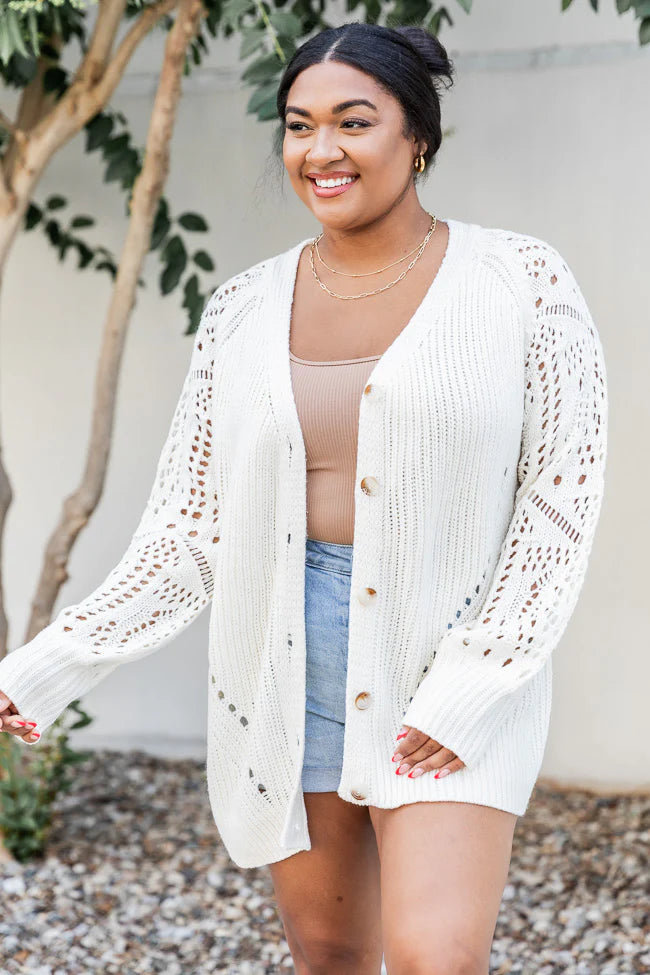 Feel Happiness Cream Crochet Cardigan SALE