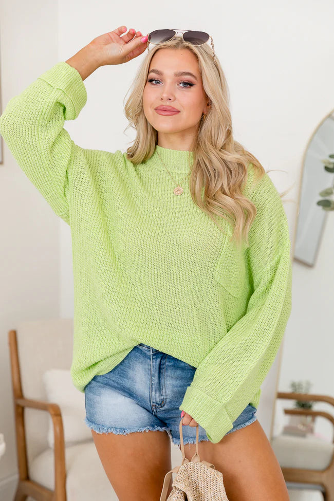 Mellow Mood Lime Oversized Pocketed Sweater SALE