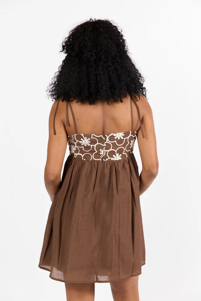 Blooming Confidence Brown Embroidered Floral Dress