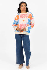 Gracious Gardens Blue Multi Block Floral Sweater