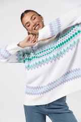 Bundled Up Ivory and Green Multi Oversized Fuzzy Fair Isle Sweater FINAL SALE