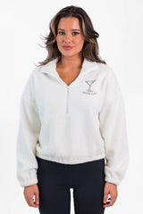 After Hours Ivory and Taupe Social Club Martini Embroidered Fleece Pullover FINAL SALE