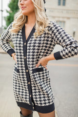 Where You Belong Houndstooth Button Front Cardigan Dress