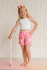 Kid's Errands to Run Pink and Orange Floral Check High Waist Shorts FINAL SALE