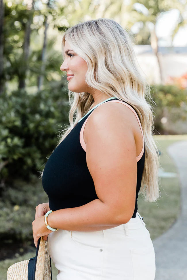 Bite The Bullet Black Color Block Trim High Neck Tank Bodysuit SALE