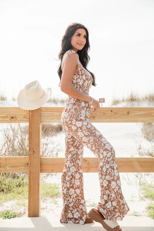 Aware Of This Brown Floral Flare Leg Jumpsuit FINAL SALE