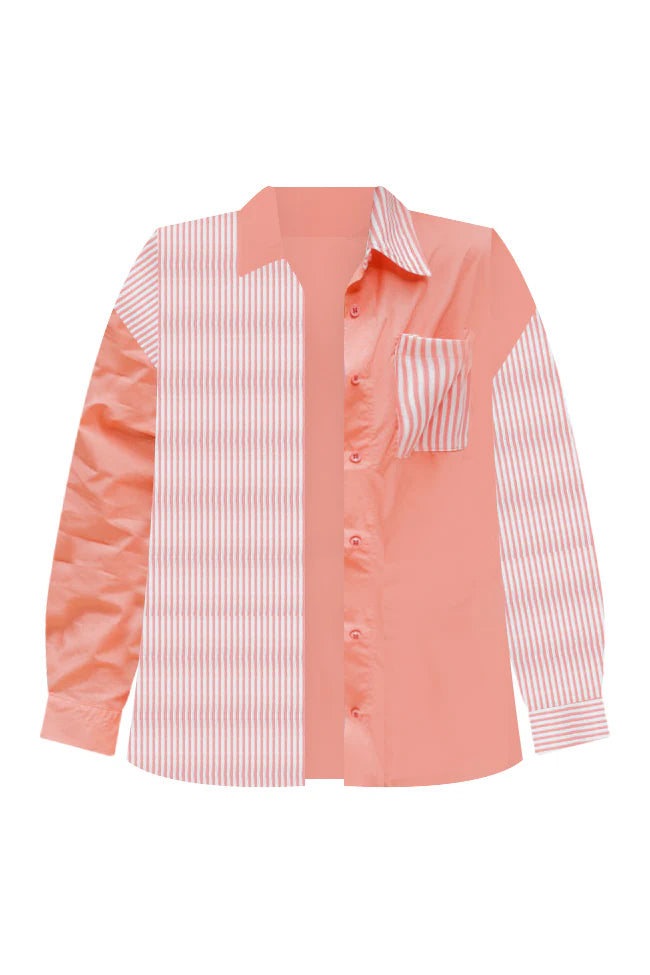 Get It Right Coral Striped Button Front Color Block Blouse FINAL SALE