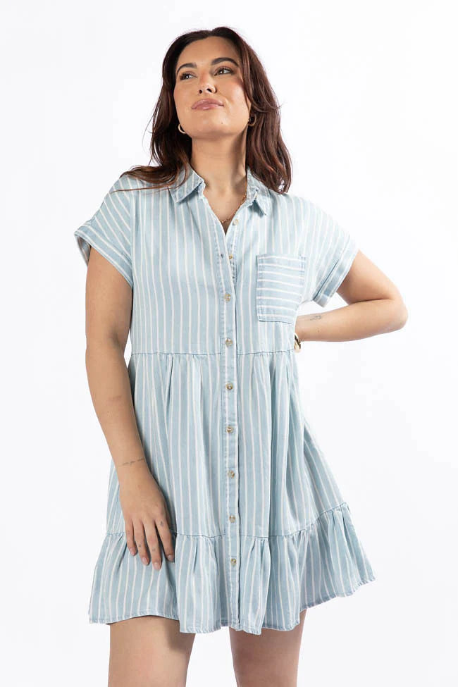 I Told You Striped Chambray Shirt Dress