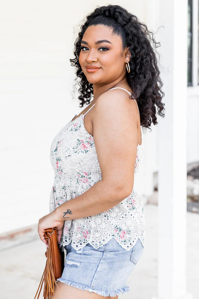 Heartbreak Proof Beige Eyelet Lace Floral Tank SALE