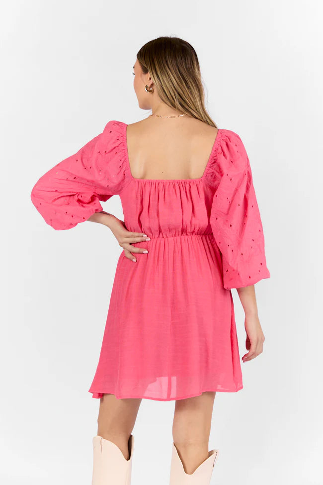 Beautiful Thoughts Pink Lace Sleeve Mini Dress