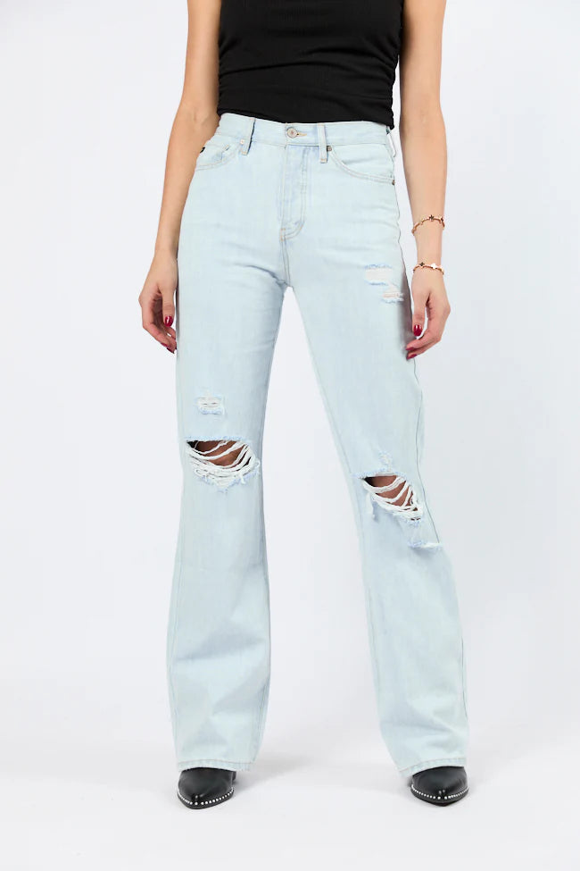 Karter Light Wash Wide Leg Distressed 90's Flare Jeans