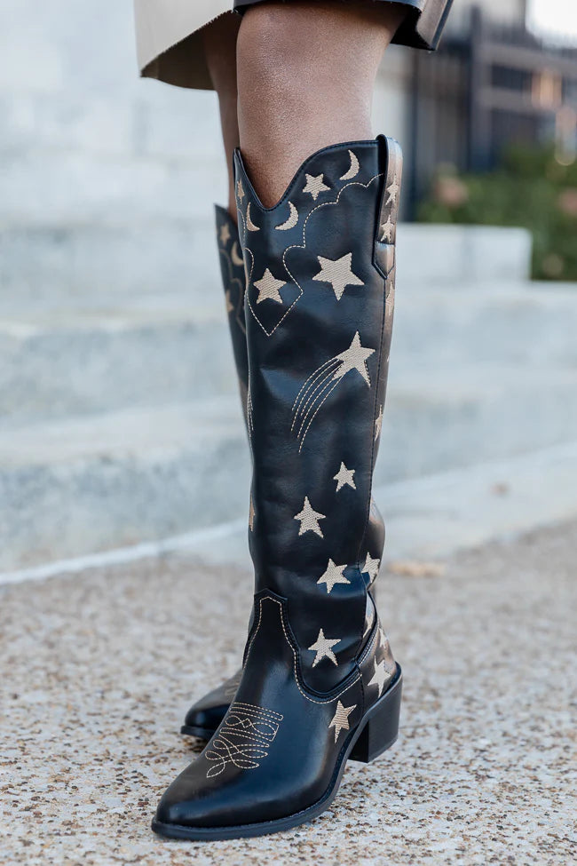 Luna Black Star and Moon Western Boots